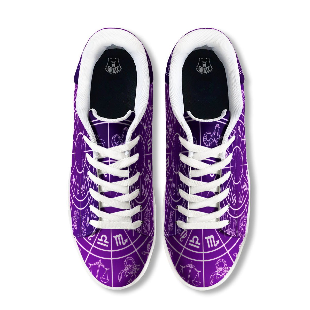 Zodiac Purple And White Signs Print White Low Top Sneakers-grizzshop
