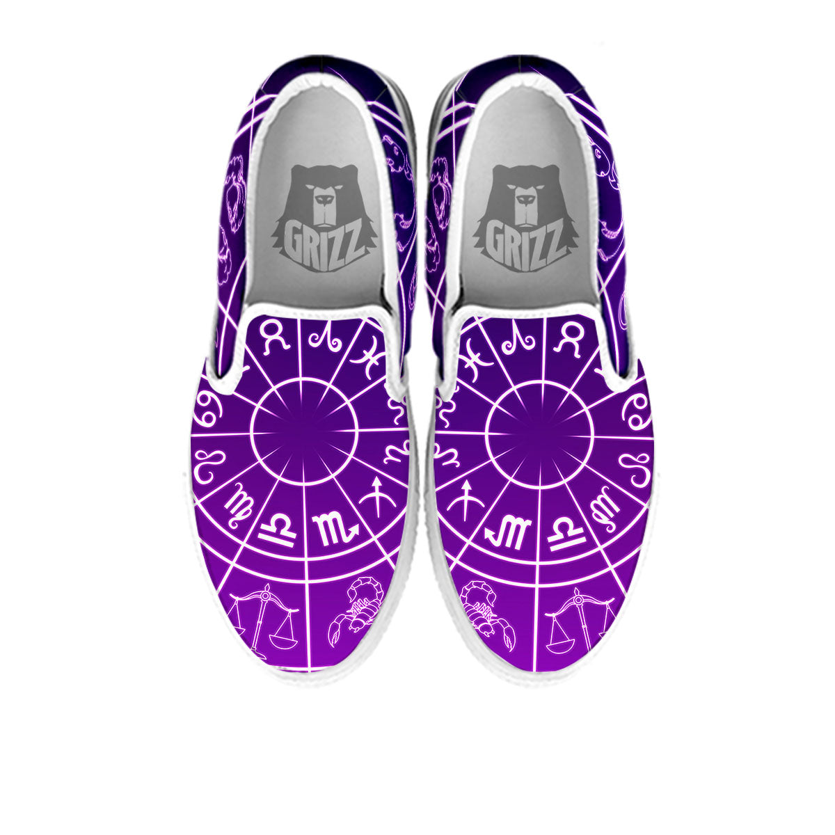 Zodiac Purple And White Signs Print White Slip On Shoes-grizzshop