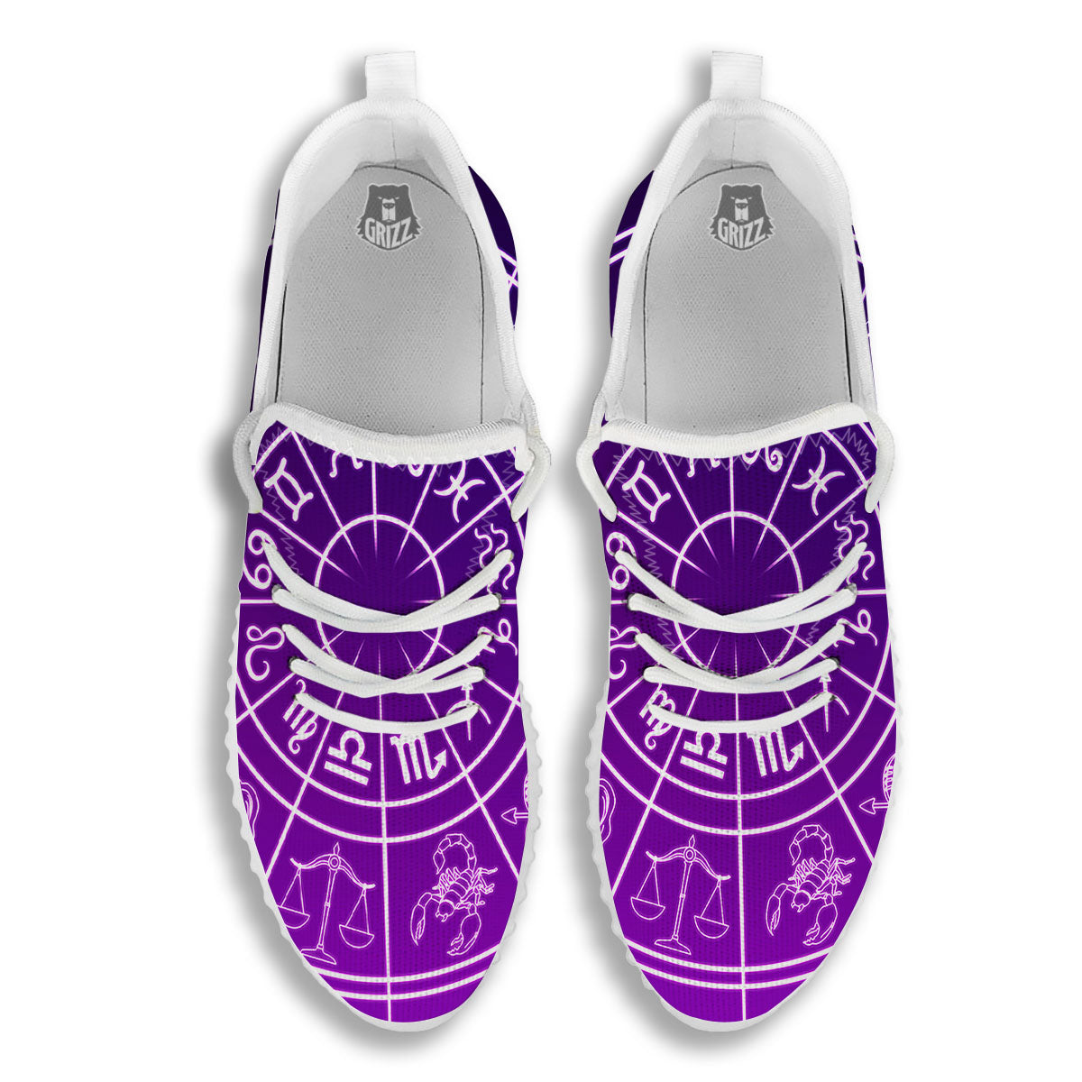 Zodiac Purple And White Signs Print White Walking Shoes-grizzshop