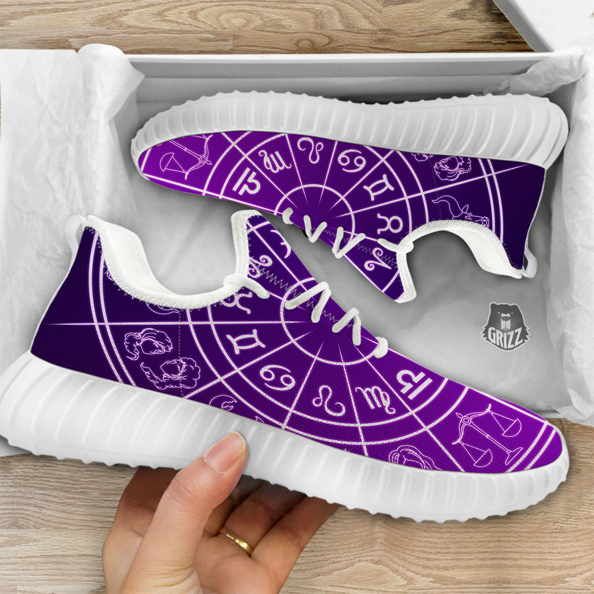 Zodiac Purple And White Signs Print White Walking Shoes-grizzshop