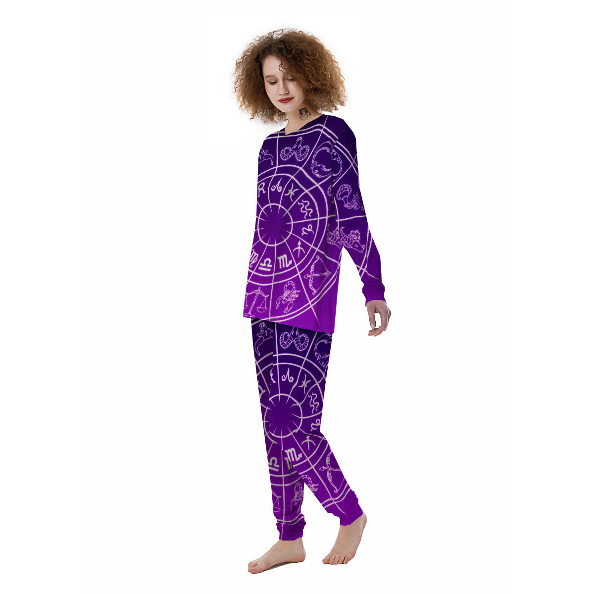 Zodiac Purple And White Signs Print Women's Pajamas-grizzshop