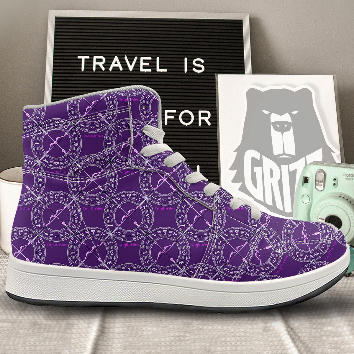 Zodiac Sagittarius Purple Print Pattern High Top Sneakers-grizzshop