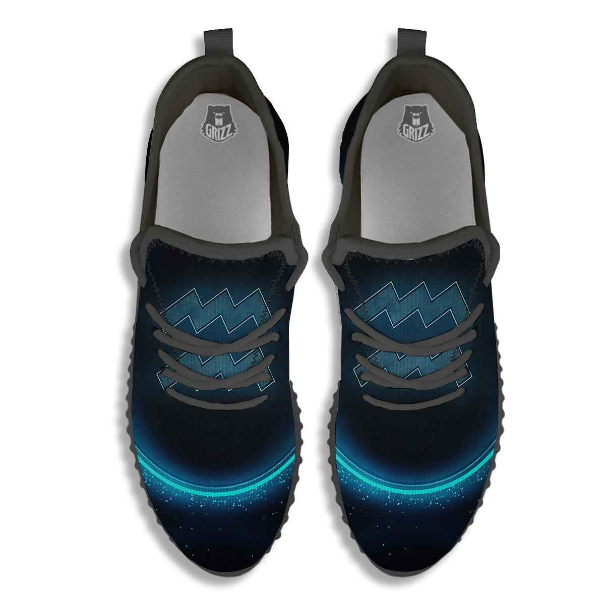 Zodiac Sign Blue Aquarius Print Black Walking Shoes-grizzshop