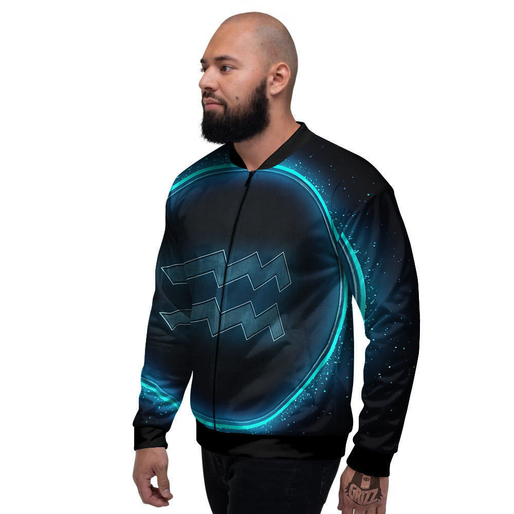 Zodiac Sign Blue Aquarius Print Men's Bomber Jacket-grizzshop