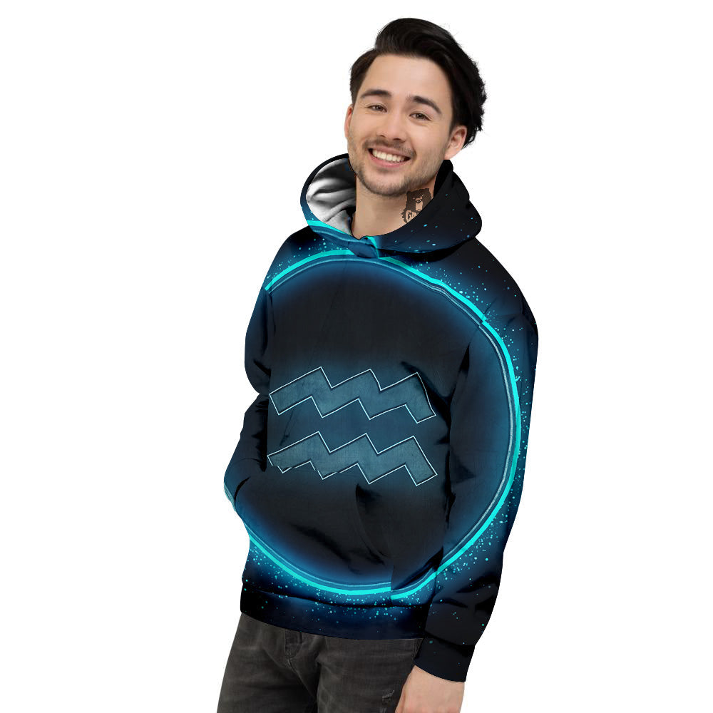 Zodiac Sign Blue Aquarius Print Men's Hoodie-grizzshop