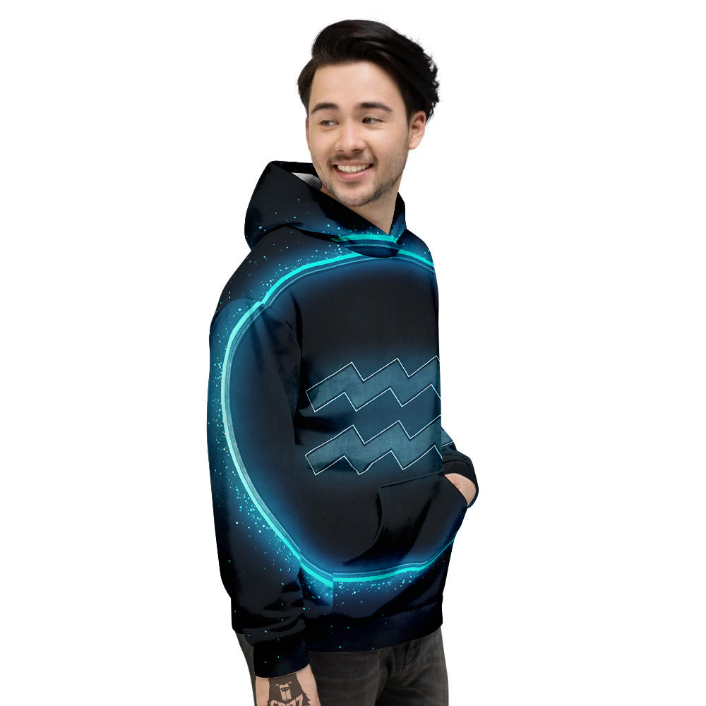 Zodiac Sign Blue Aquarius Print Men's Hoodie-grizzshop