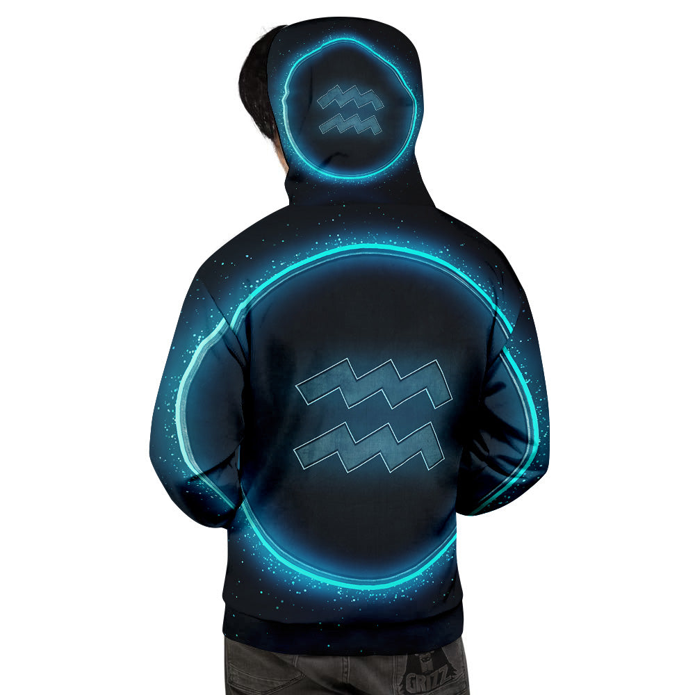 Zodiac Sign Blue Aquarius Print Men's Hoodie-grizzshop