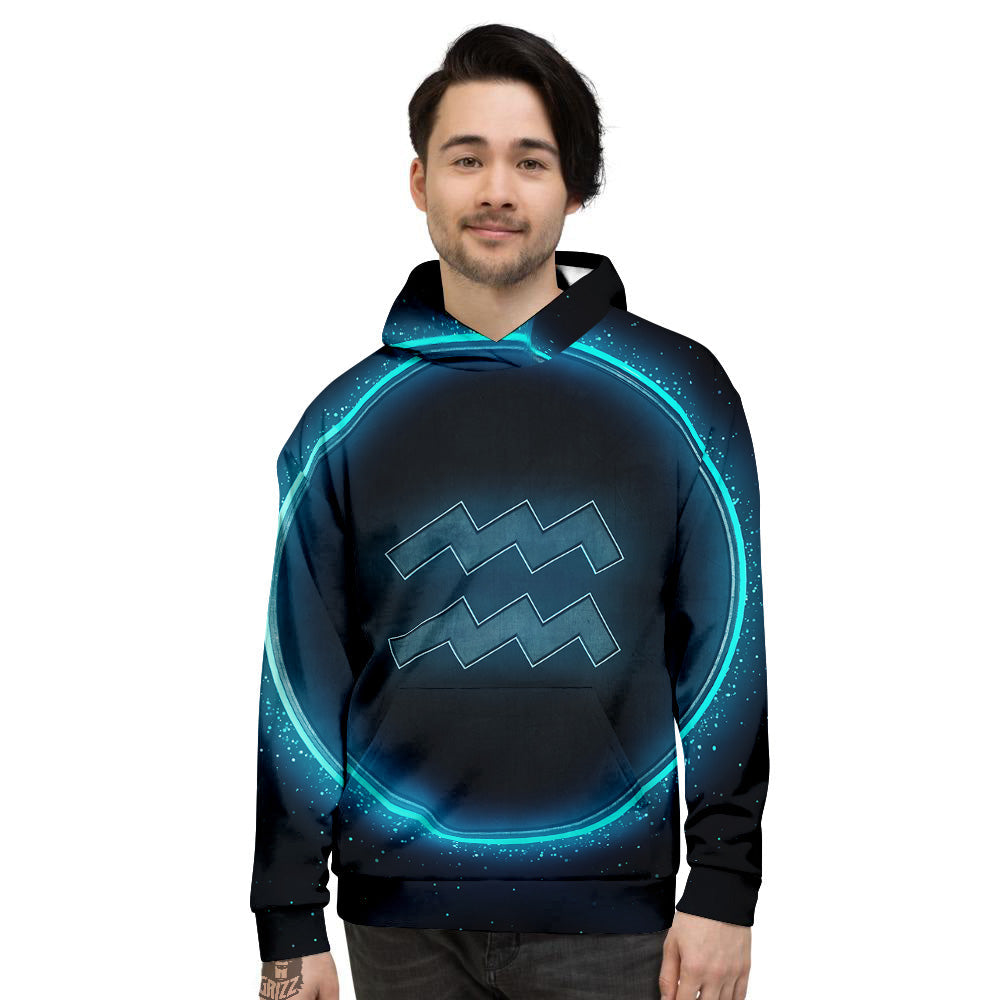 Zodiac Sign Blue Aquarius Print Men's Hoodie-grizzshop