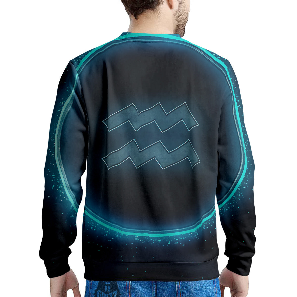 Zodiac Sign Blue Aquarius Print Men's Sweatshirt-grizzshop