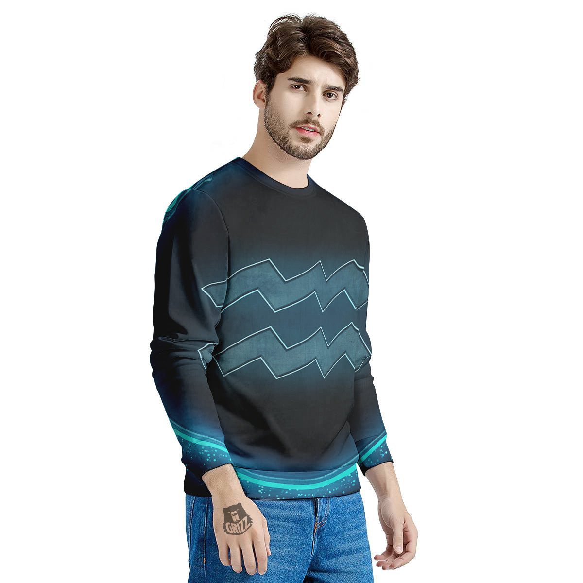Zodiac Sign Blue Aquarius Print Men's Sweatshirt-grizzshop