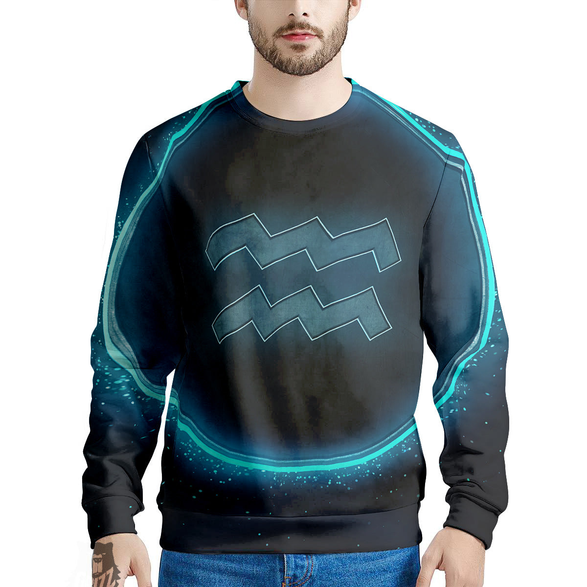 Zodiac Sign Blue Aquarius Print Men's Sweatshirt-grizzshop