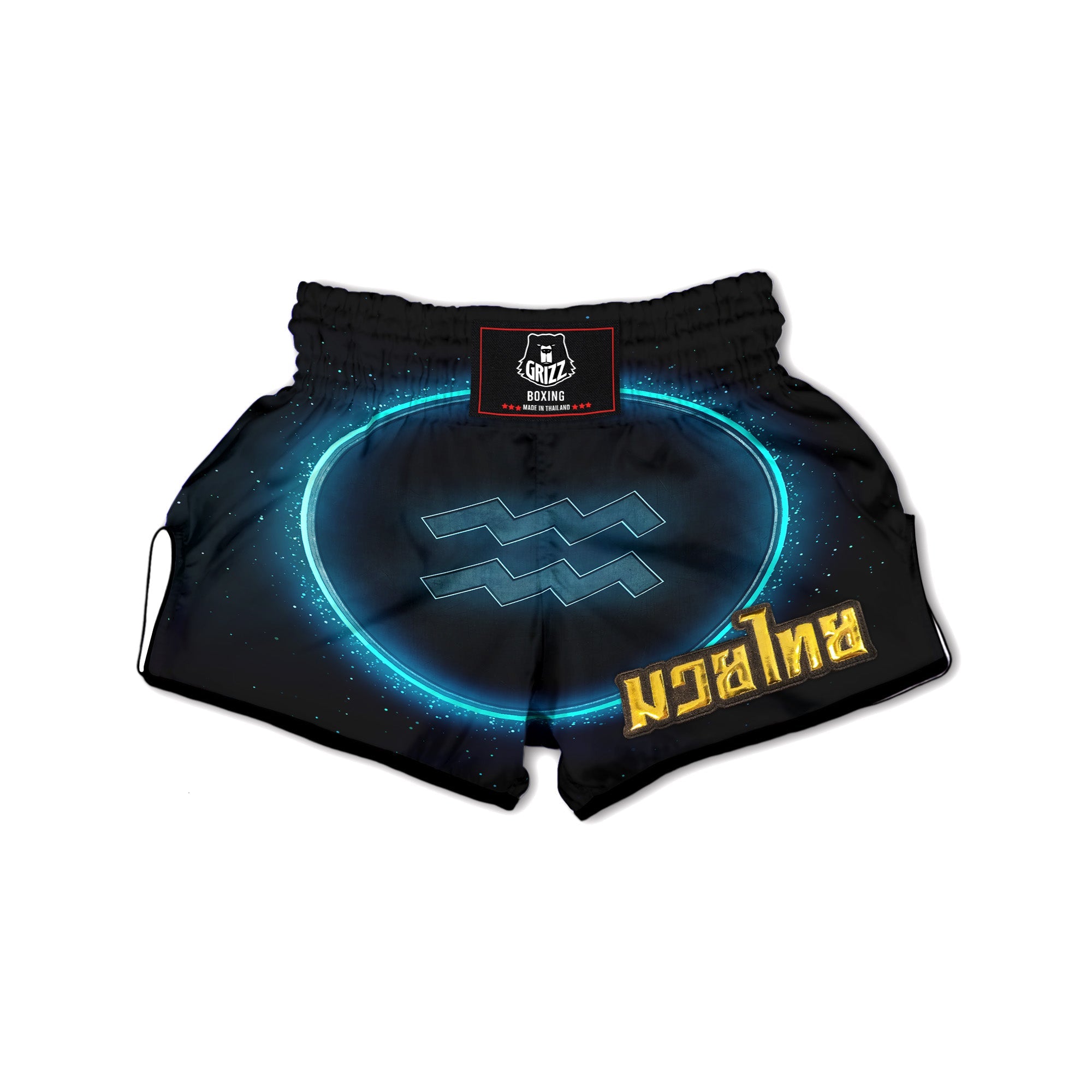 Zodiac Sign Blue Aquarius Print Muay Thai Boxing Shorts-grizzshop