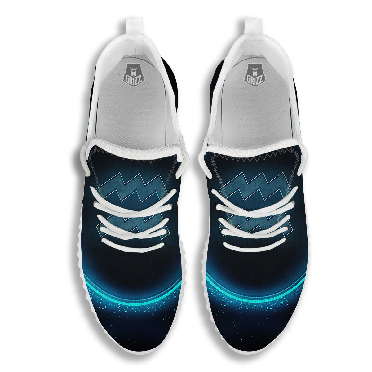 Zodiac Sign Blue Aquarius Print White Walking Shoes-grizzshop