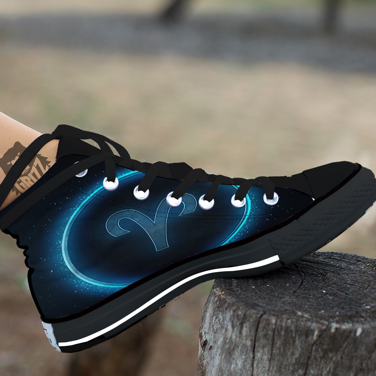 Zodiac Sign Blue Aries Print Black High Top Shoes-grizzshop
