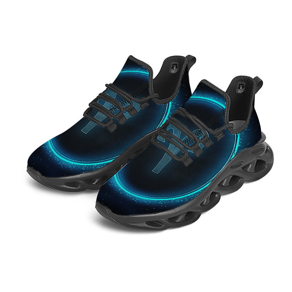 Zodiac Sign Blue Aries Print Black Running Shoes-grizzshop