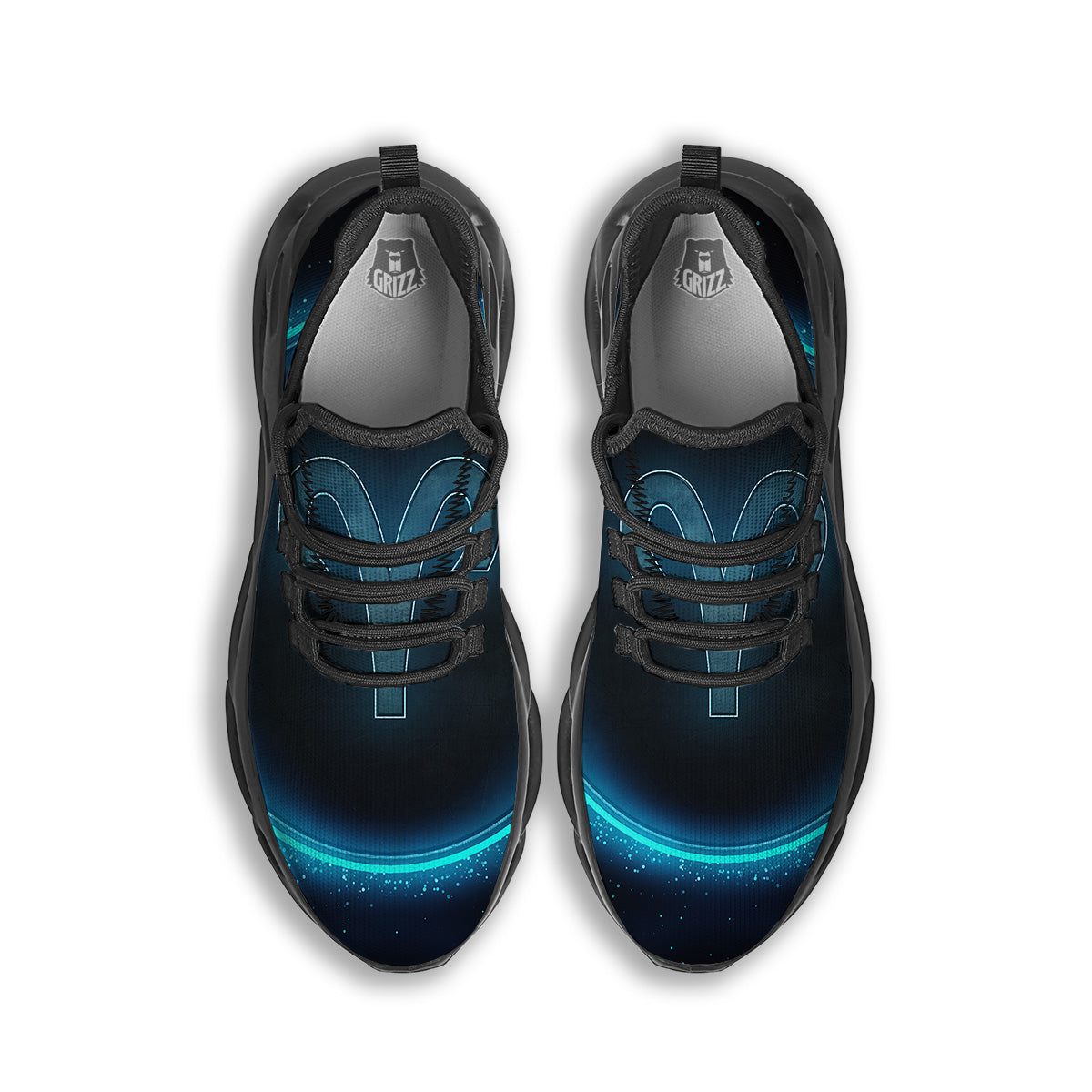 Zodiac Sign Blue Aries Print Black Running Shoes-grizzshop