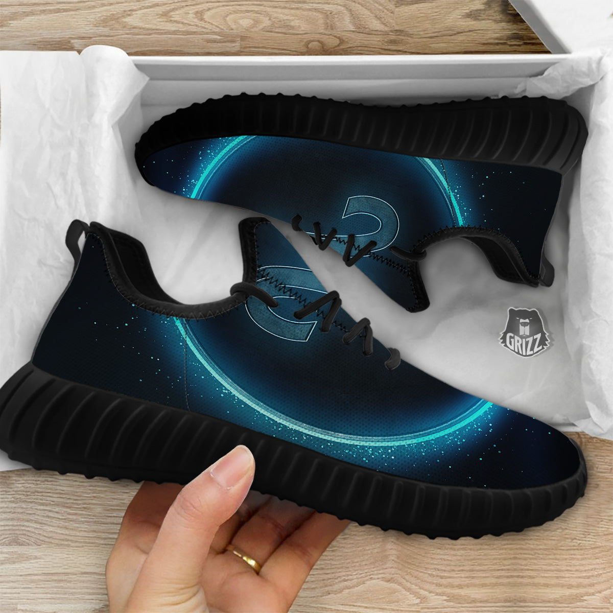 Zodiac Sign Blue Aries Print Black Walking Shoes-grizzshop