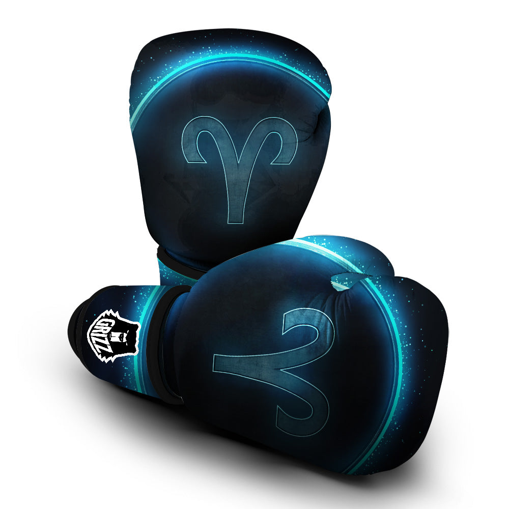 Zodiac Sign Blue Aries Print Boxing Gloves-grizzshop