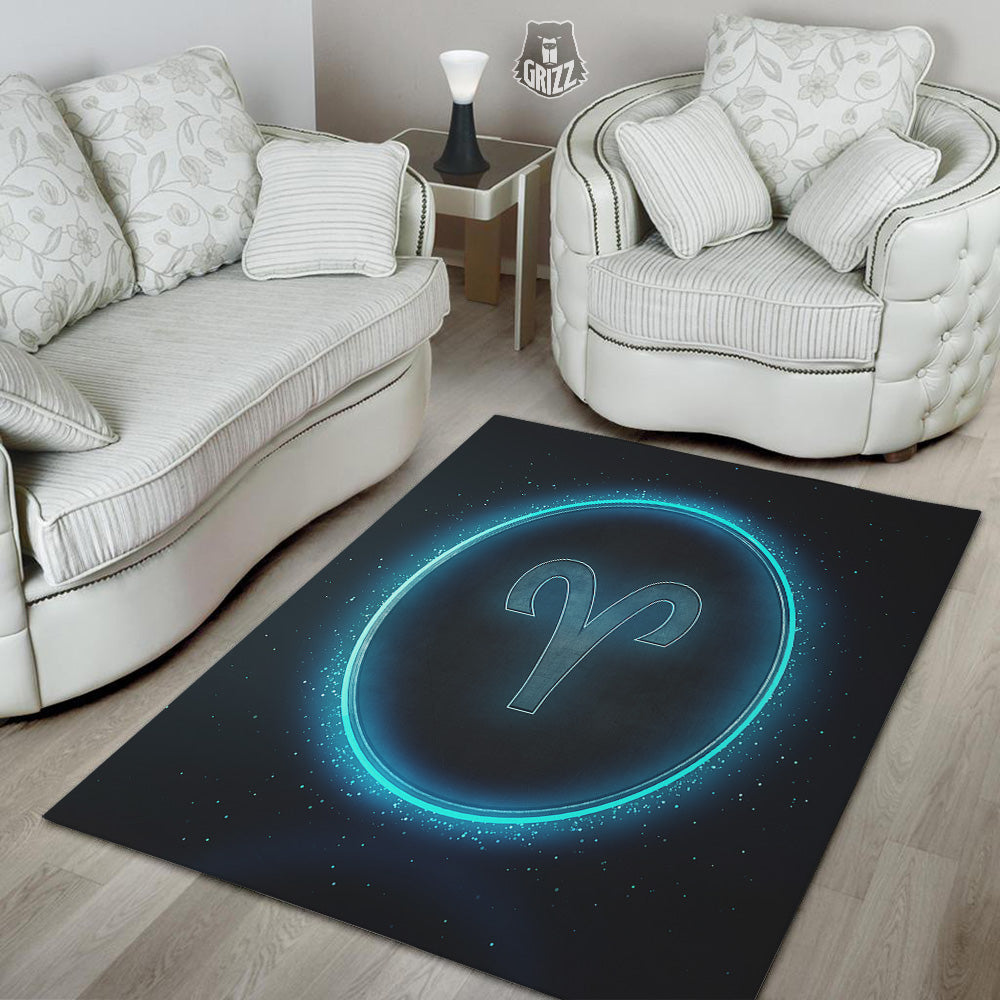 Zodiac Sign Blue Aries Print Floor Mat-grizzshop
