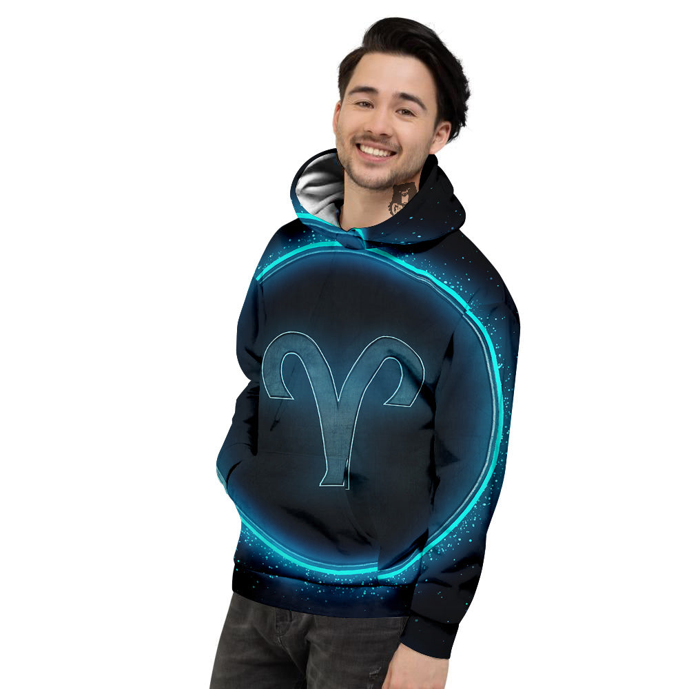 Zodiac Sign Blue Aries Print Men's Hoodie-grizzshop