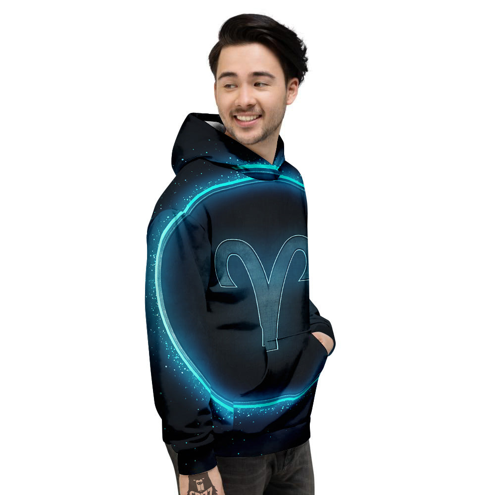 Zodiac Sign Blue Aries Print Men's Hoodie-grizzshop