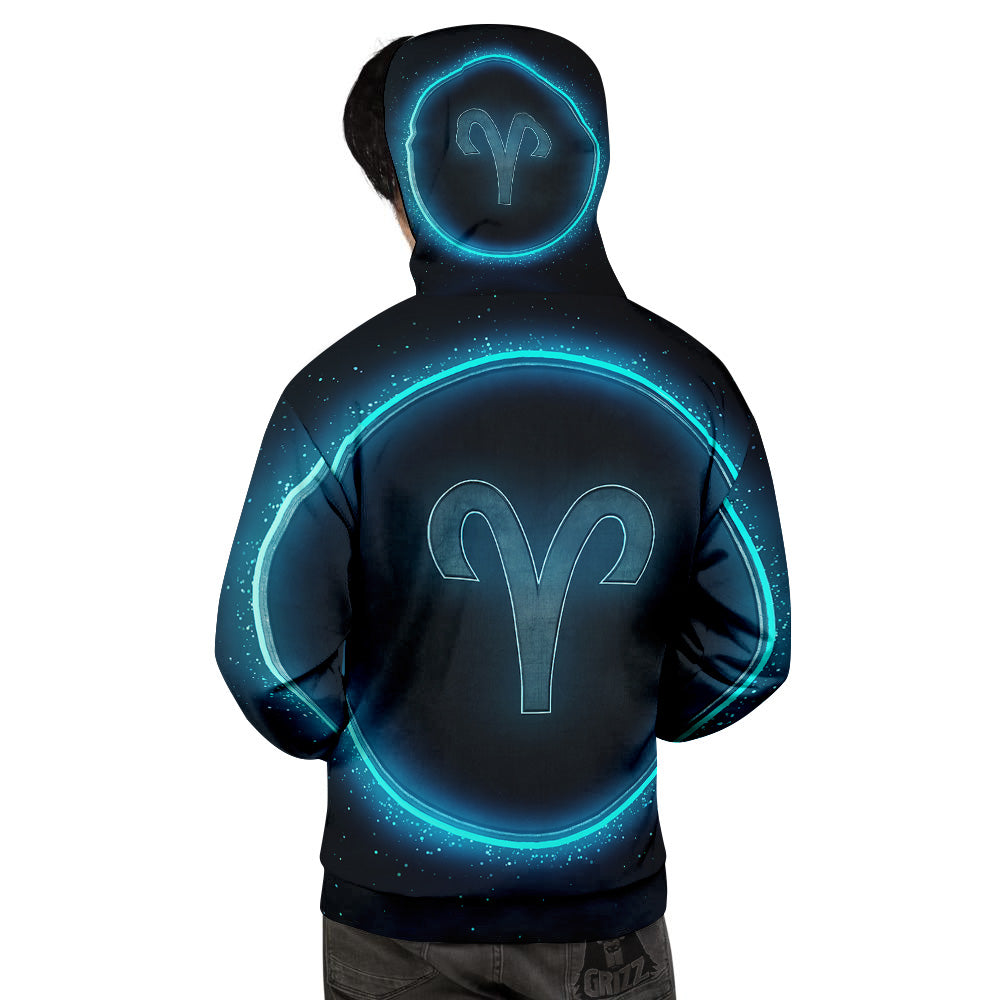 Zodiac Sign Blue Aries Print Men's Hoodie-grizzshop