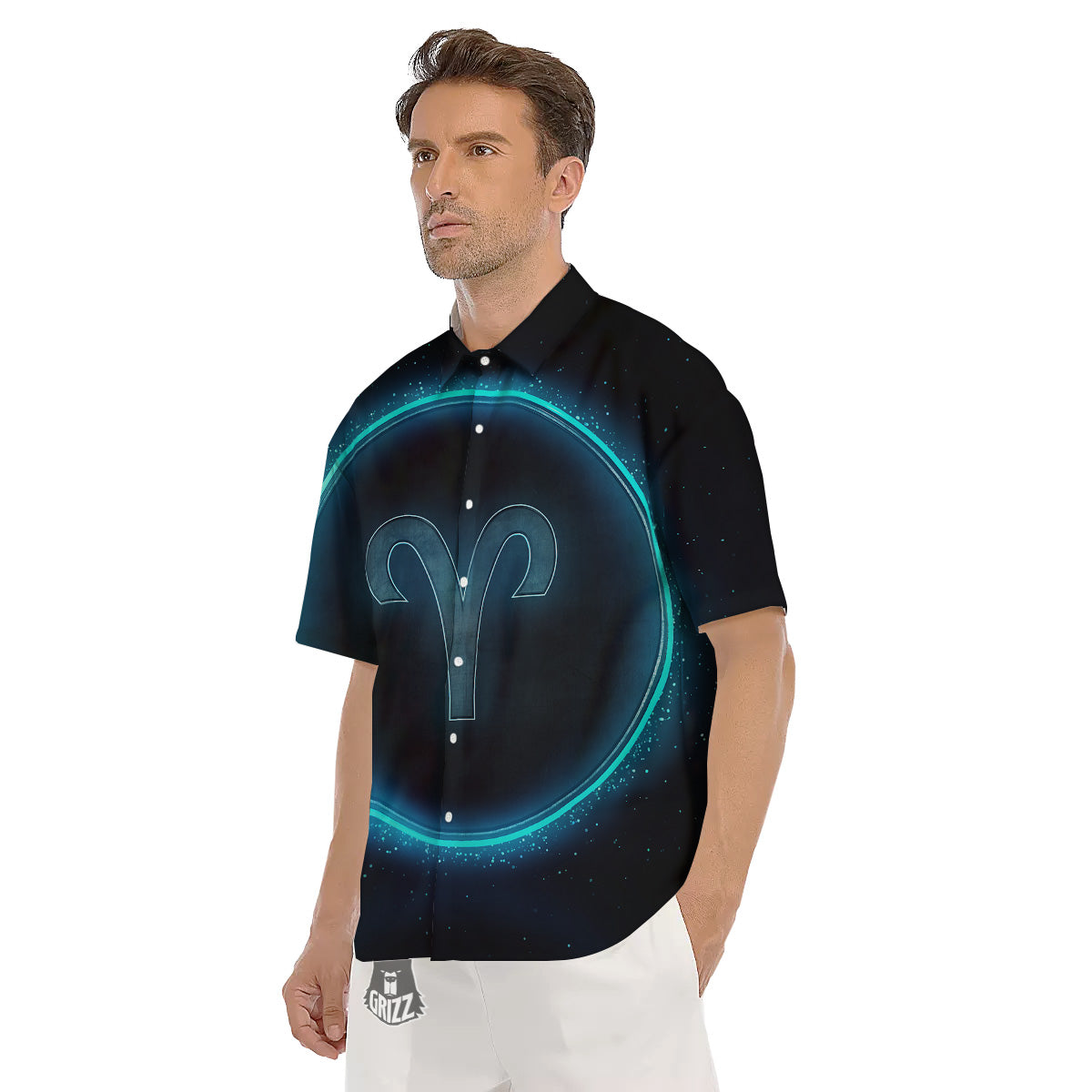 Zodiac Sign Blue Aries Print Men's Short Sleeve Shirts-grizzshop