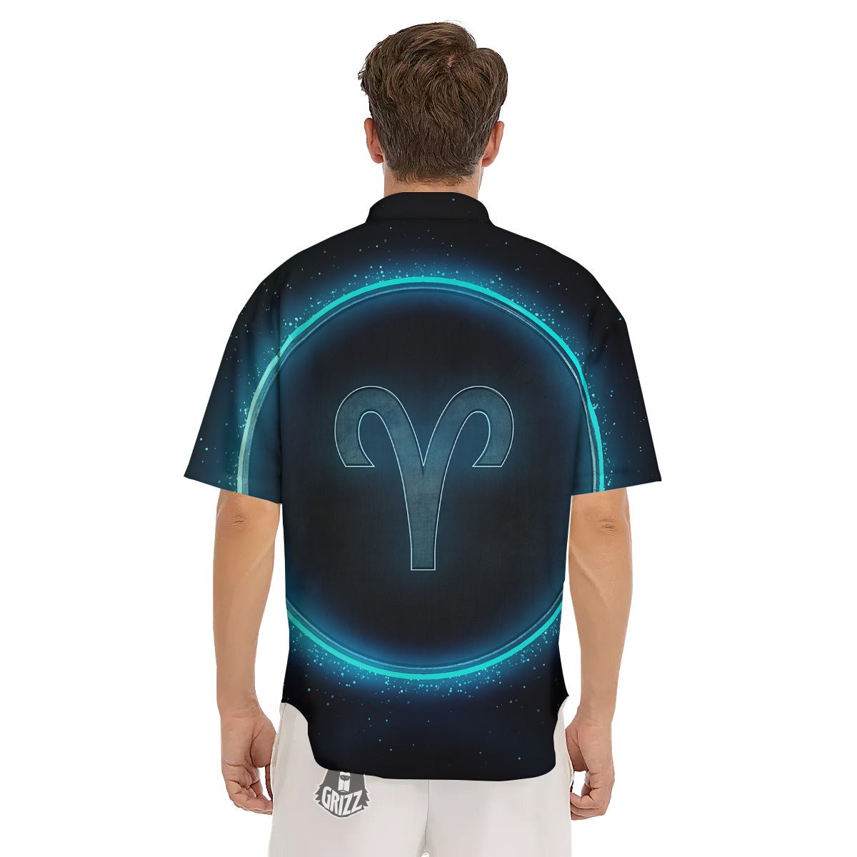 Zodiac Sign Blue Aries Print Men's Short Sleeve Shirts-grizzshop