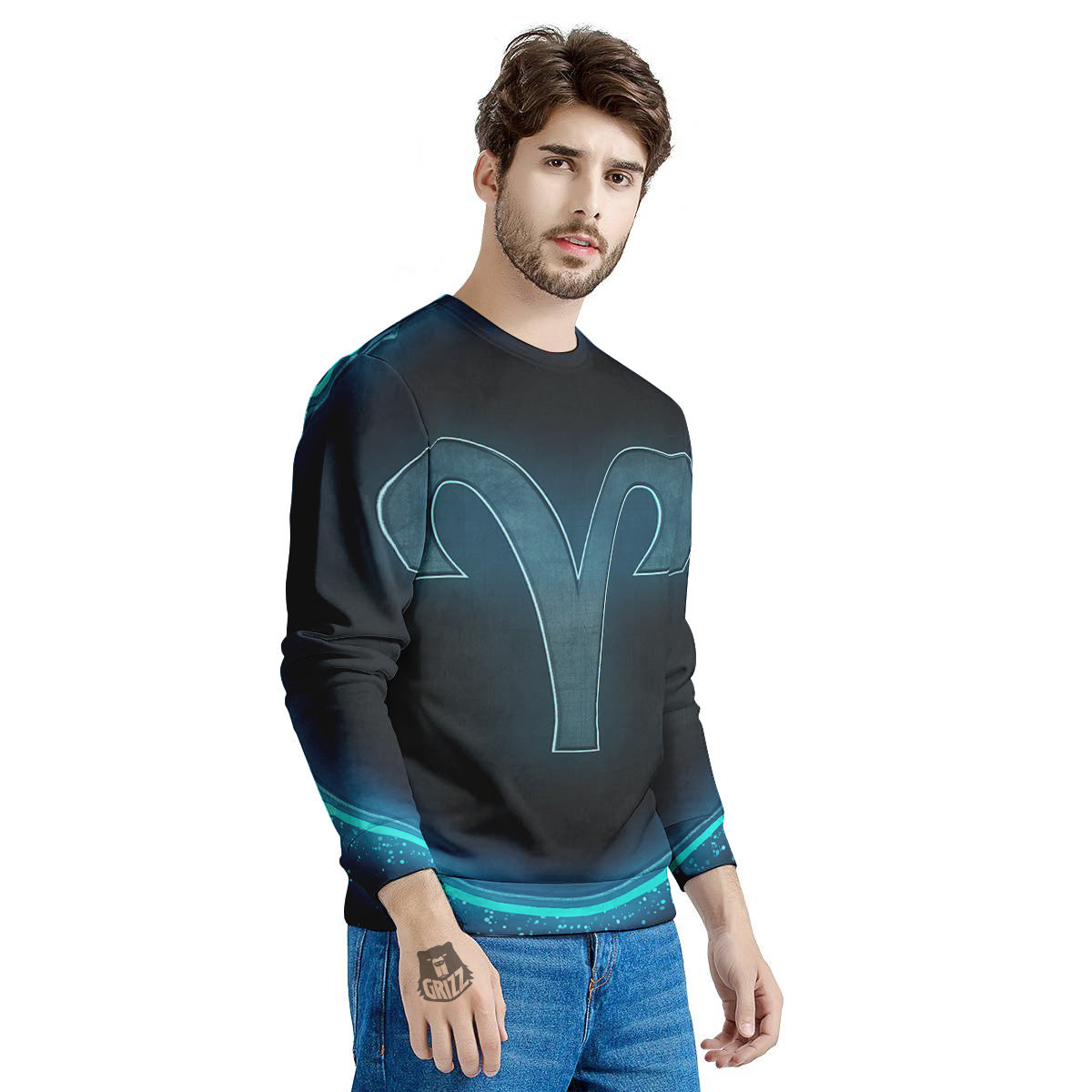 Zodiac Sign Blue Aries Print Men's Sweatshirt-grizzshop
