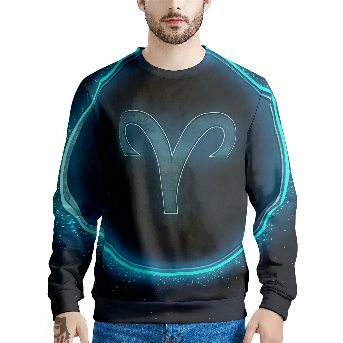 Zodiac Sign Blue Aries Print Men's Sweatshirt-grizzshop