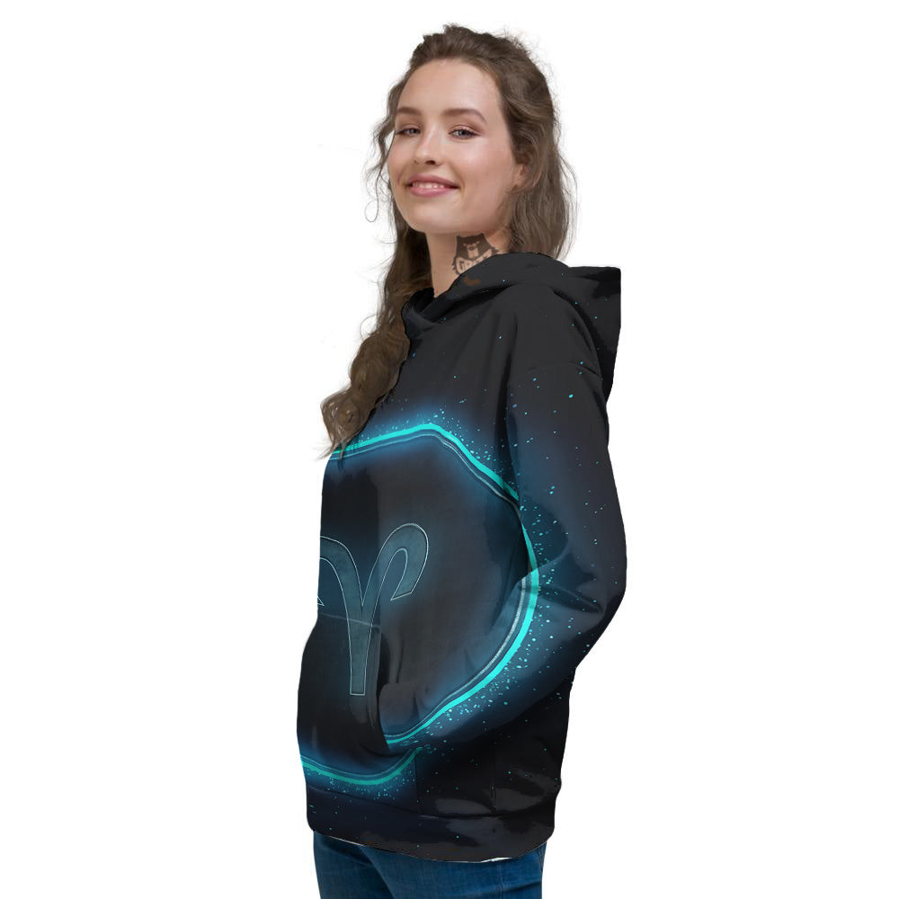 Zodiac Sign Blue Aries Print Women's Hoodie-grizzshop