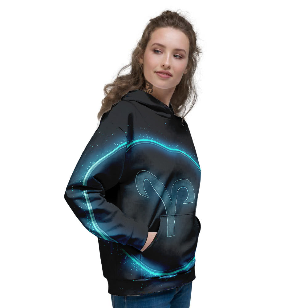Zodiac Sign Blue Aries Print Women's Hoodie-grizzshop