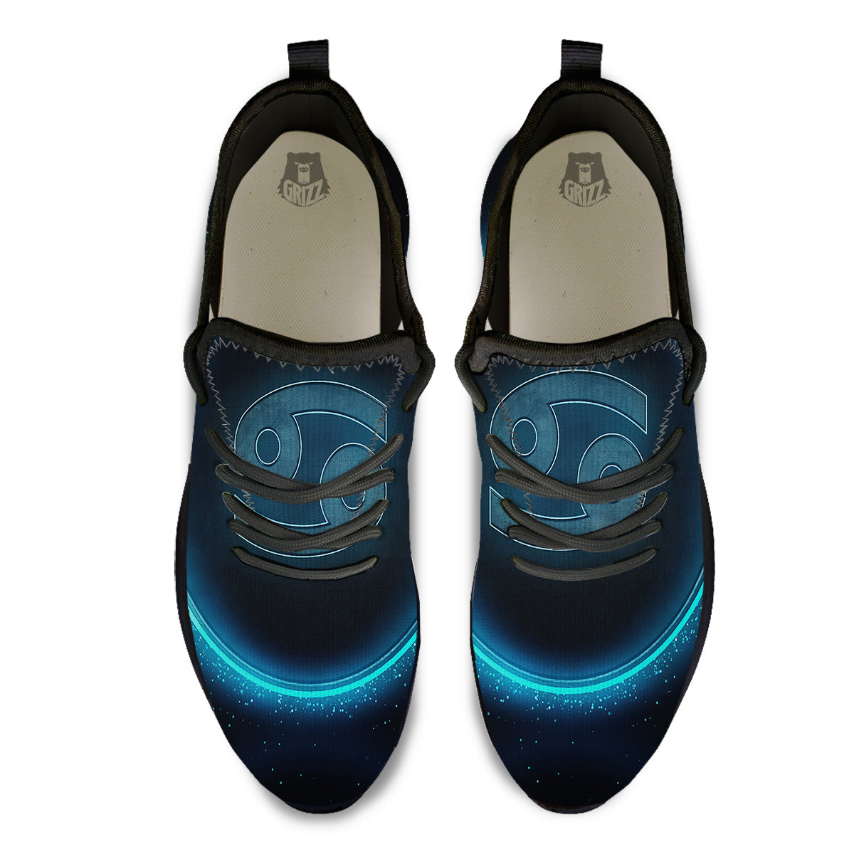 Zodiac Sign Blue Cancer Print Black Athletic Shoes-grizzshop