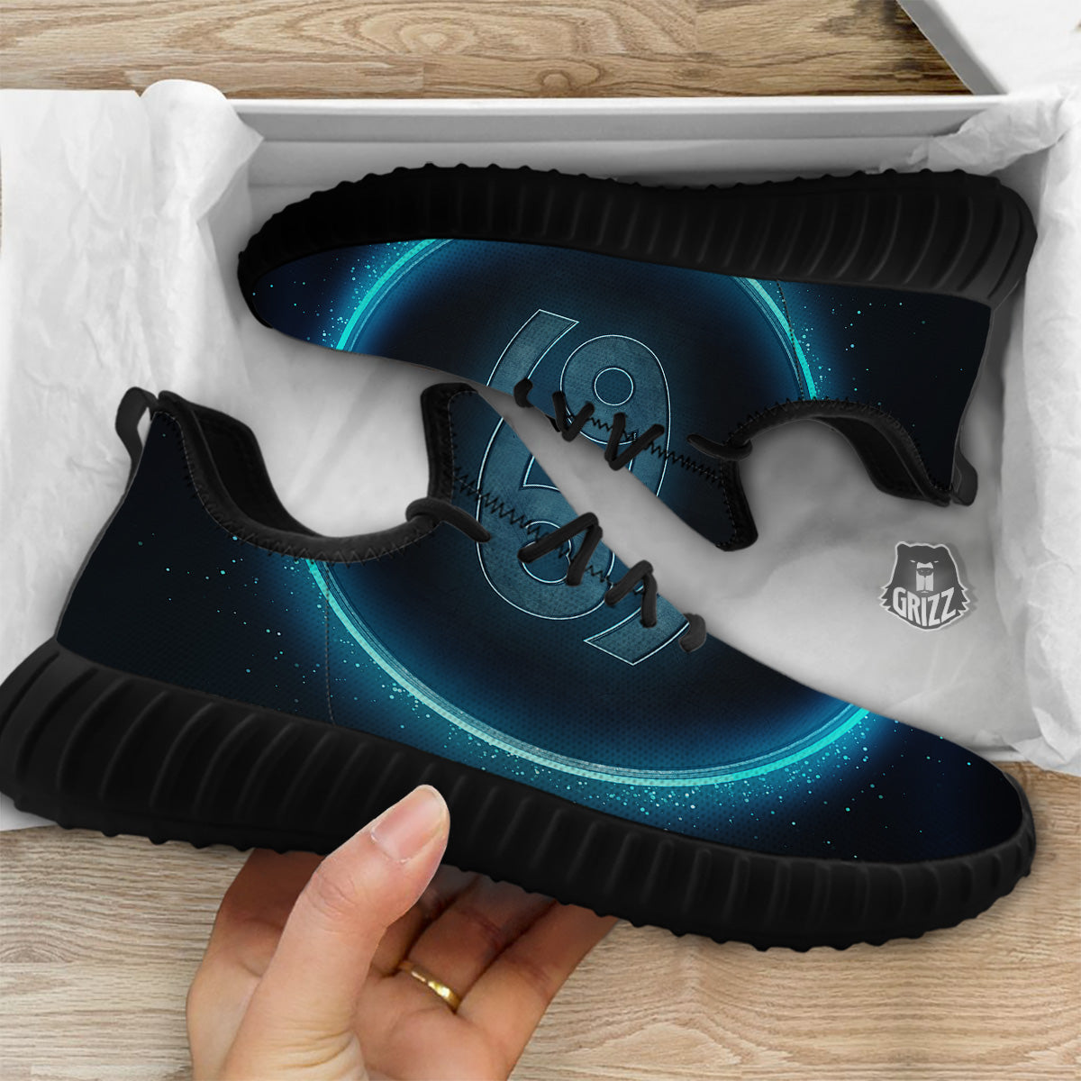 Zodiac Sign Blue Cancer Print Black Walking Shoes-grizzshop