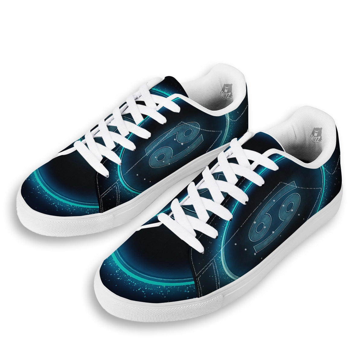 Zodiac Sign Blue Cancer Print White Low Top Sneakers-grizzshop