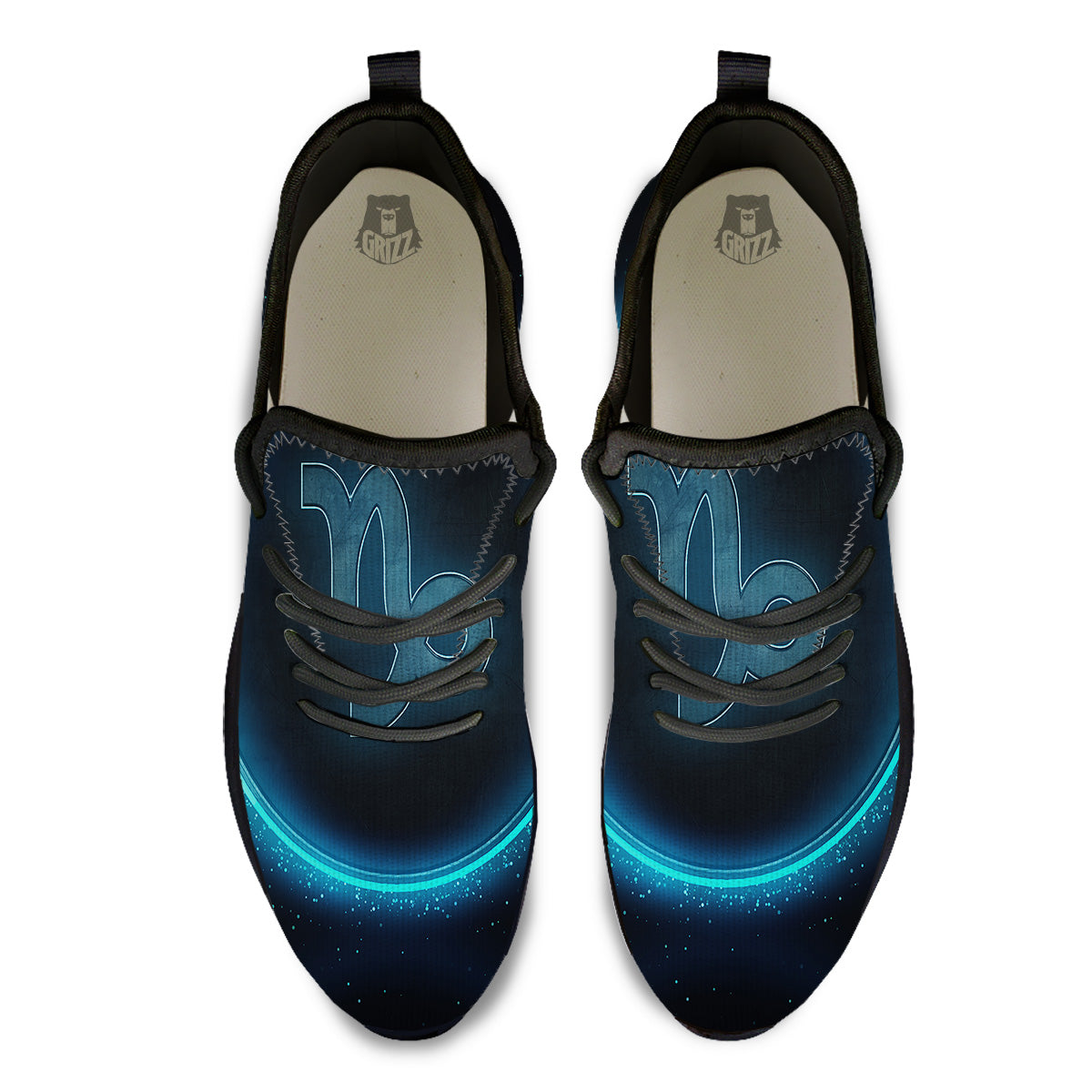 Zodiac Sign Blue Capricorn Print Black Athletic Shoes-grizzshop