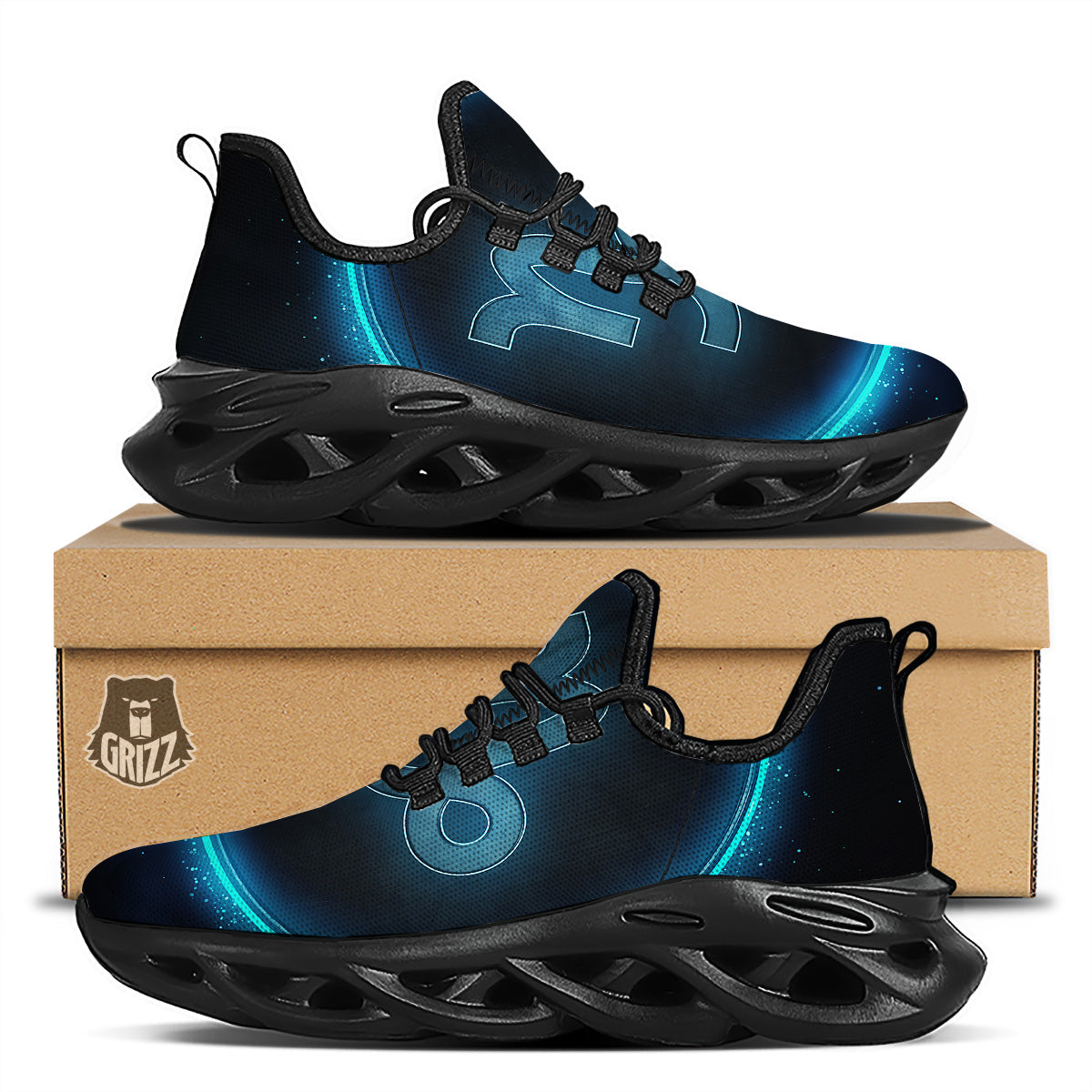 Zodiac Sign Blue Capricorn Print Black Running Shoes-grizzshop