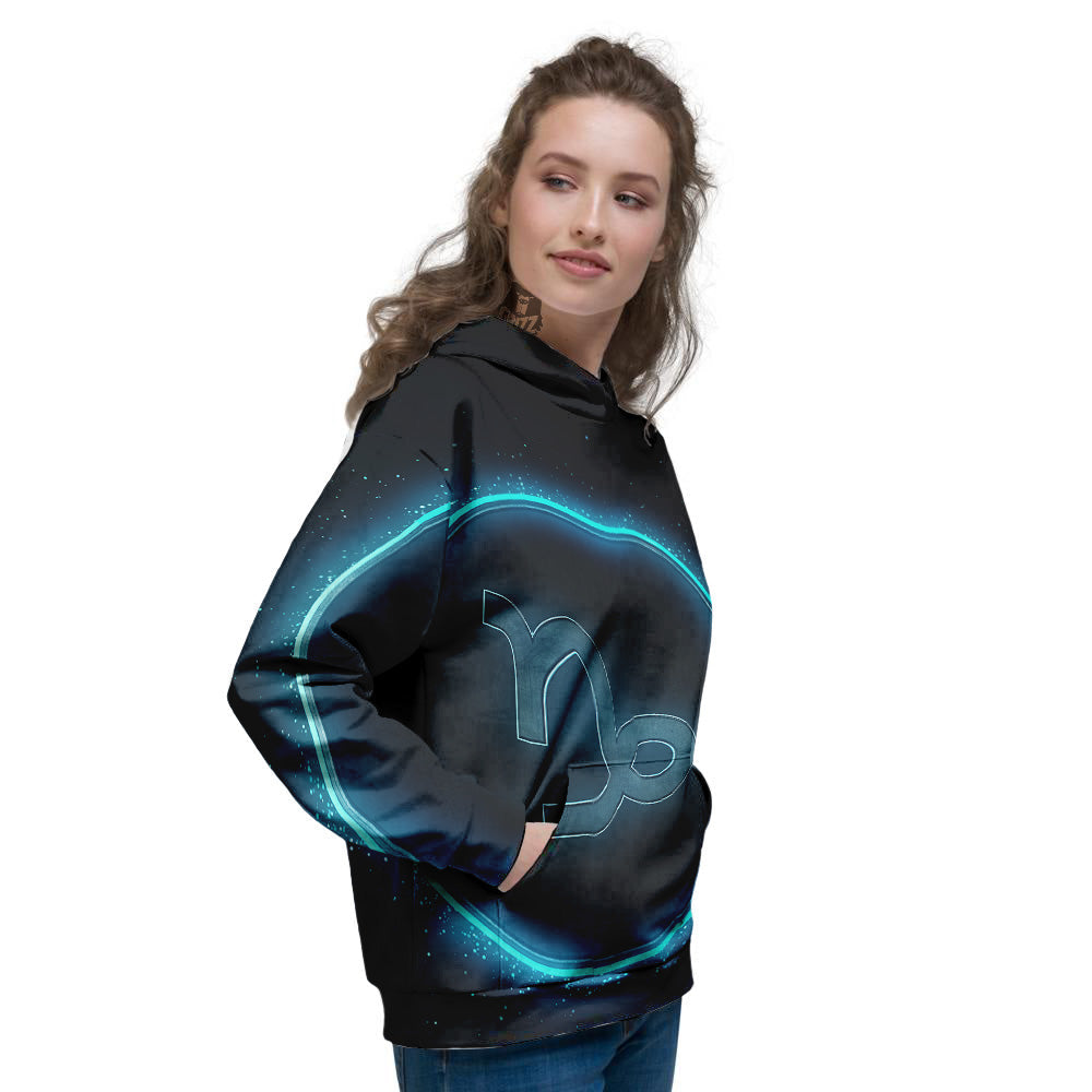 Zodiac Sign Blue Capricorn Print Women's Hoodie-grizzshop