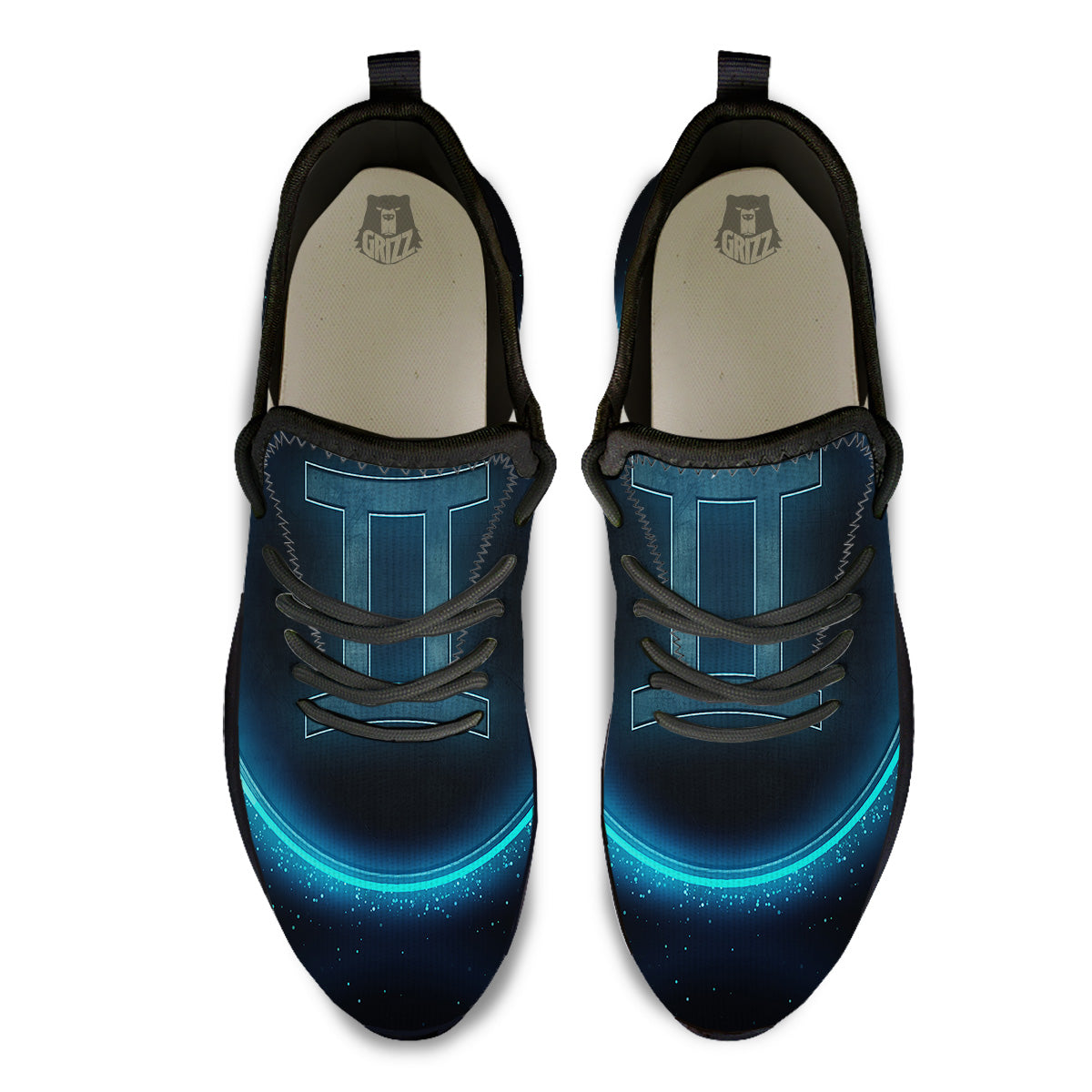 Zodiac Sign Blue Gemini Print Black Athletic Shoes-grizzshop