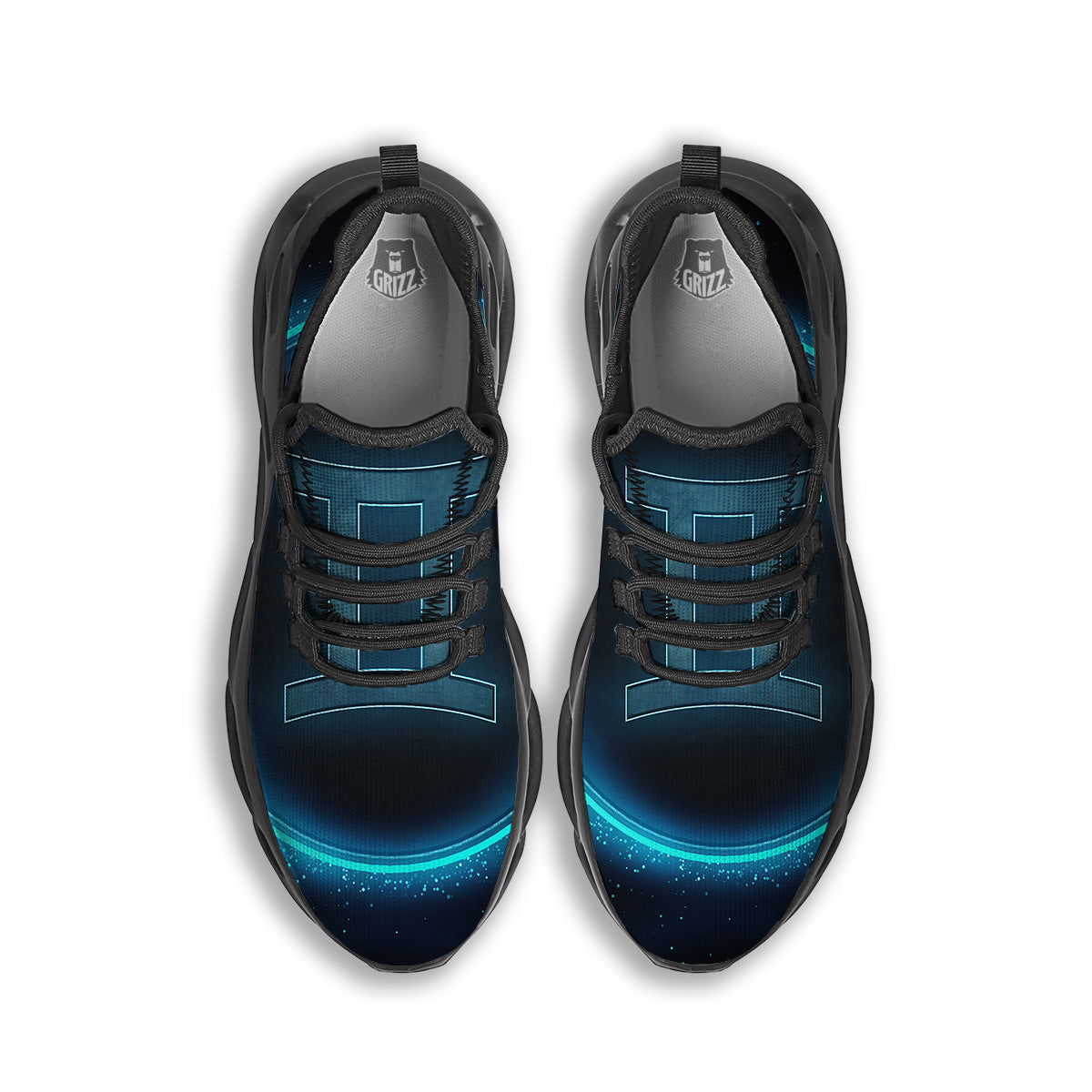 Zodiac Sign Blue Gemini Print Black Running Shoes-grizzshop