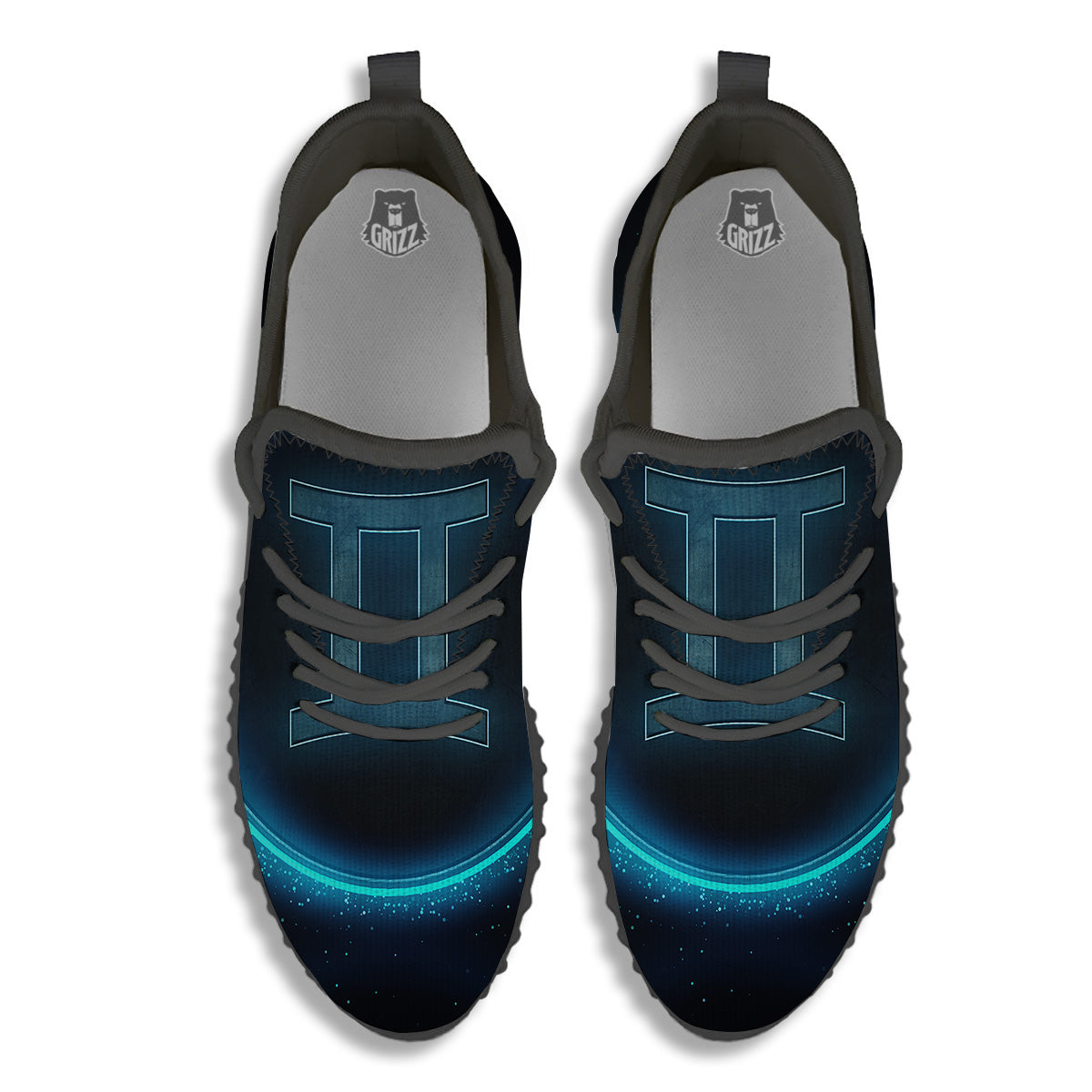 Zodiac Sign Blue Gemini Print Black Walking Shoes-grizzshop