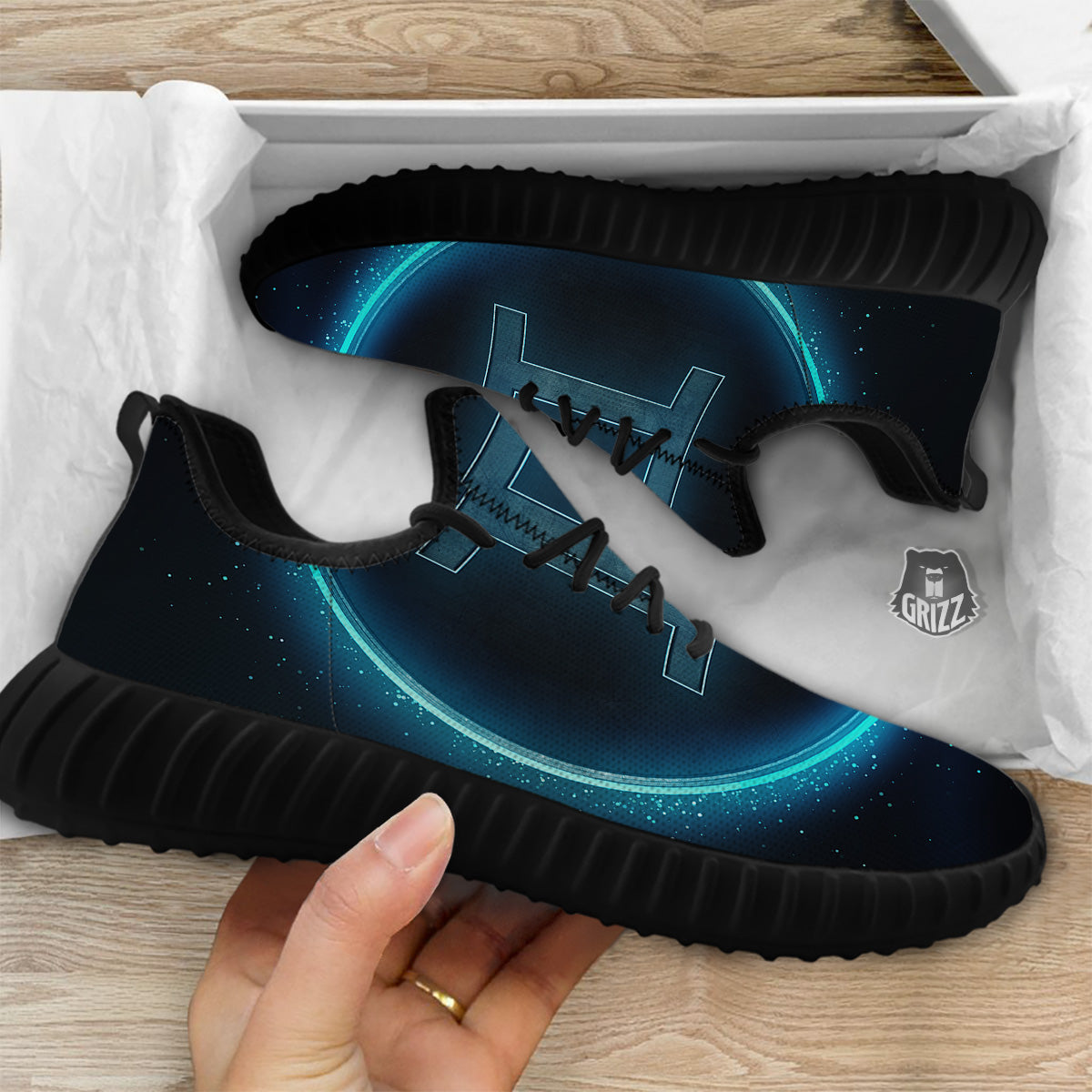 Zodiac Sign Blue Gemini Print Black Walking Shoes-grizzshop
