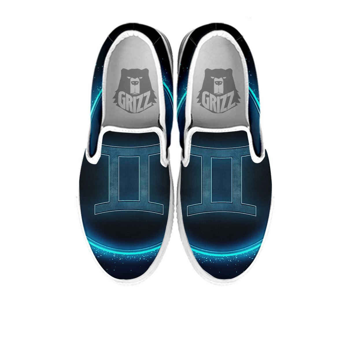 Zodiac Sign Blue Gemini Print White Slip On Shoes-grizzshop
