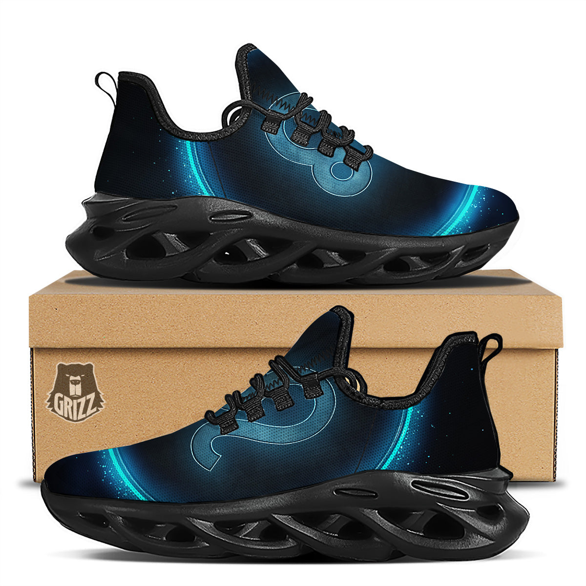 Zodiac Sign Blue Leo Print Black Running Shoes-grizzshop