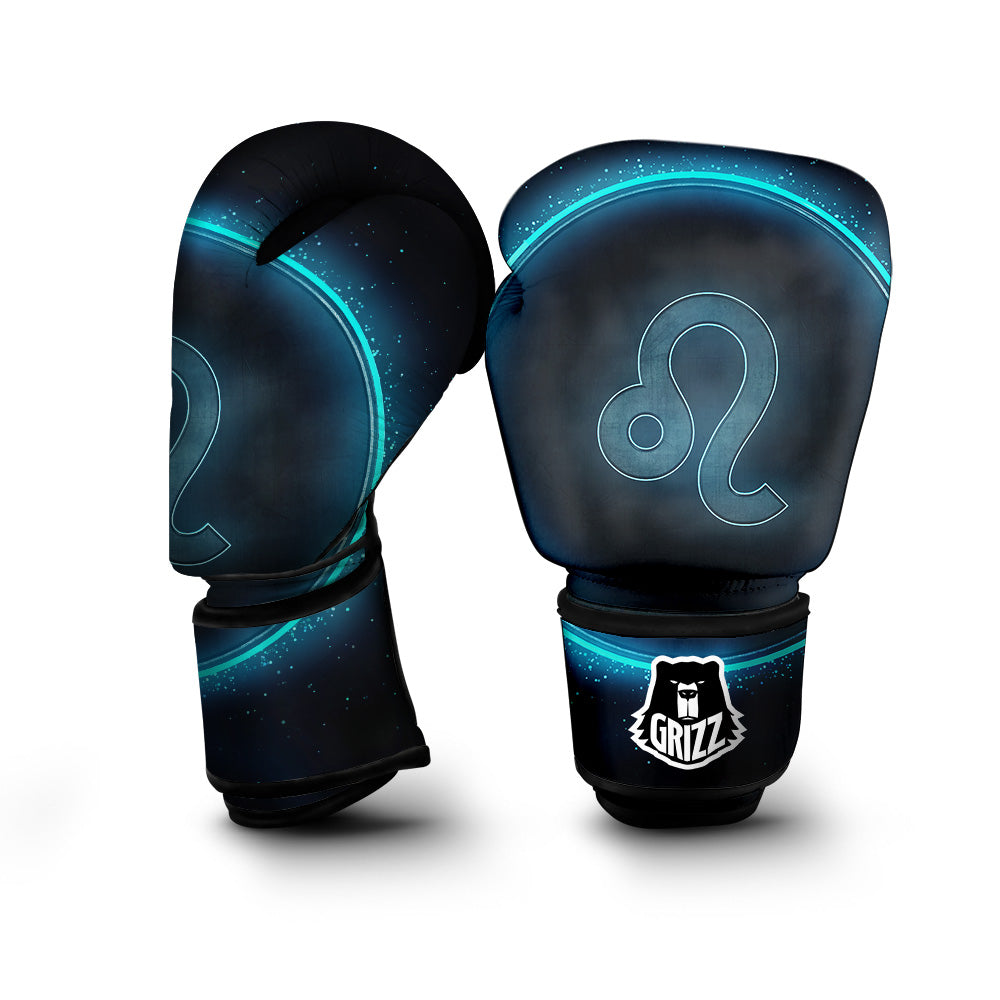 Zodiac Sign Blue Leo Print Boxing Gloves-grizzshop
