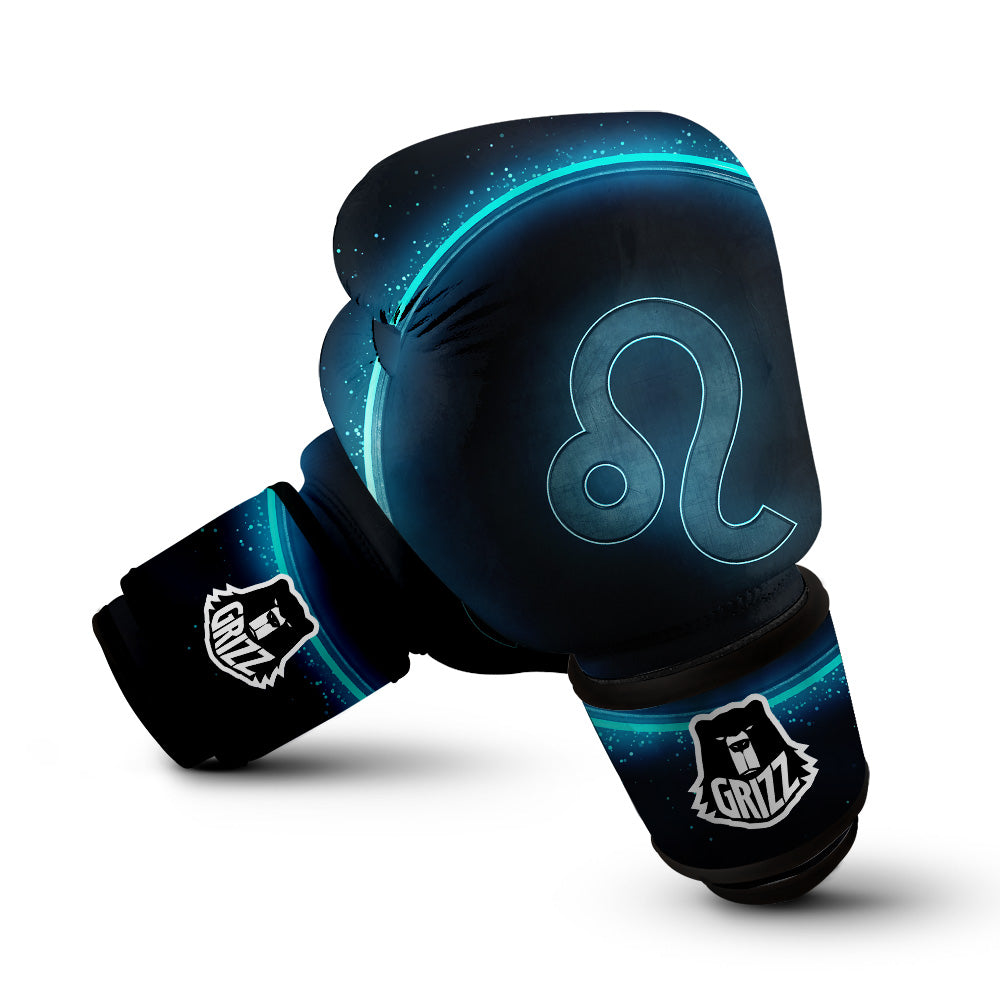 Zodiac Sign Blue Leo Print Boxing Gloves-grizzshop