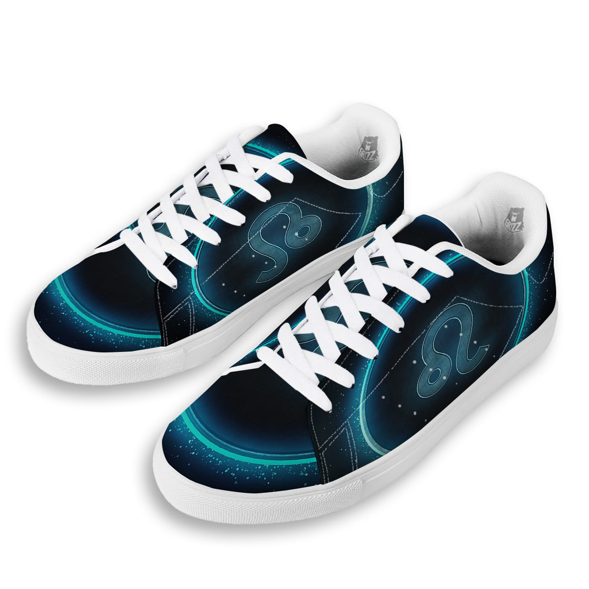 Zodiac Sign Blue Leo Print White Low Top Sneakers-grizzshop
