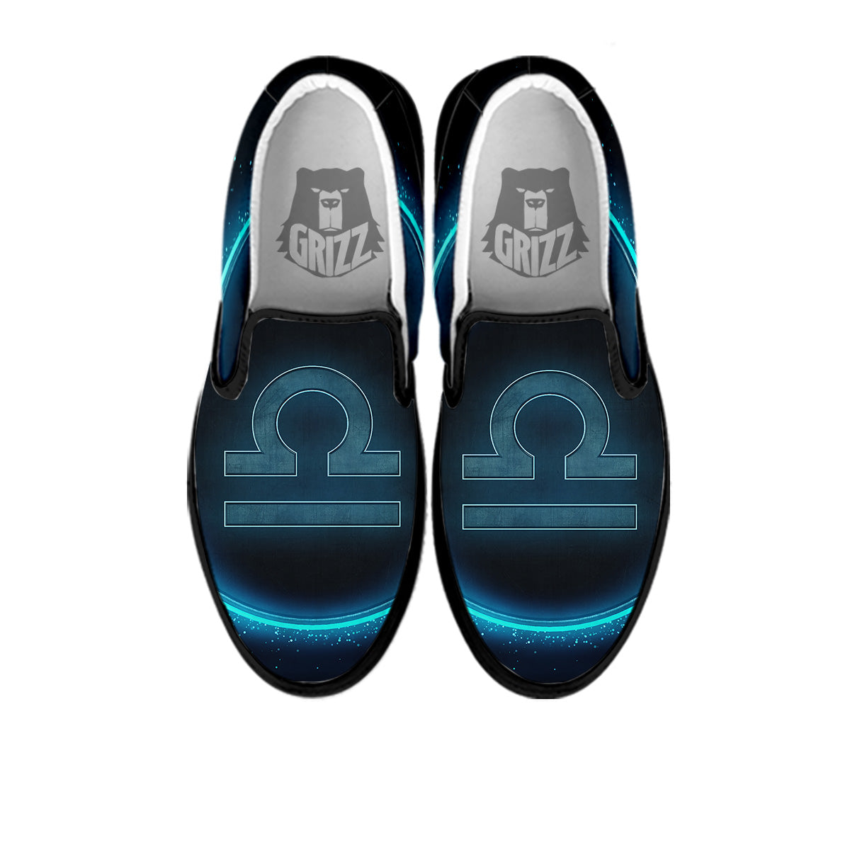 Zodiac Sign Blue Libra Print Black Slip On Shoes-grizzshop