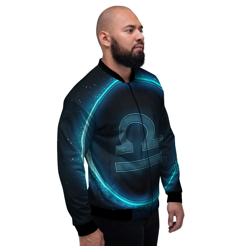 Zodiac Sign Blue Libra Print Men's Bomber Jacket-grizzshop