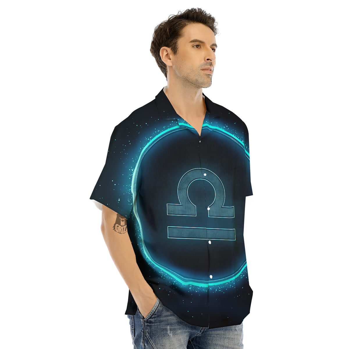 Zodiac Sign Blue Libra Print Men's Hawaiian Shirt-grizzshop